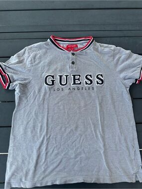 GUESS Gray Polo with Red & Black Trim